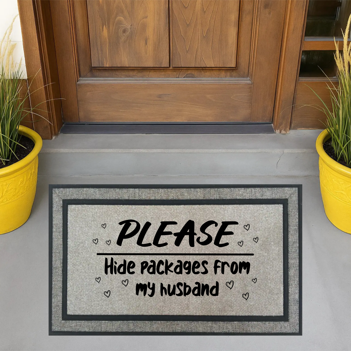 Hide packages from husband doormat